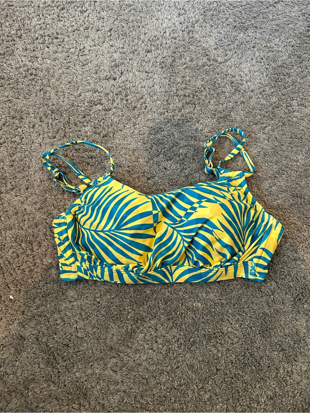 Yellow & Teal Palm-Print Bikini Top